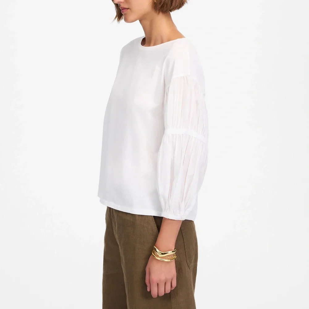 NWT Madewell Puff Sleeve Drop Shoulder Knit Top in white size small